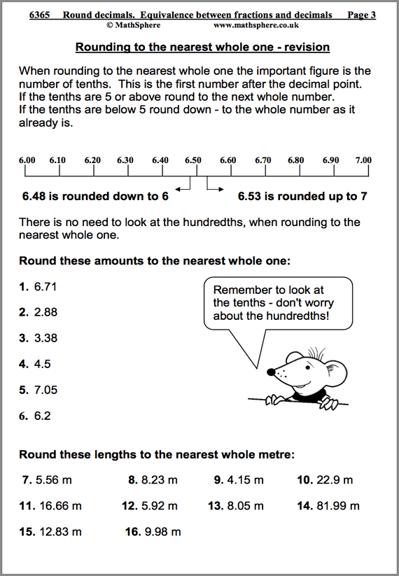 Rounding Decimals Maths Worksheet
