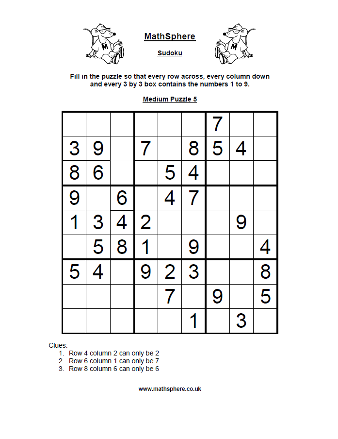 free sudoku puzzles mathsphere